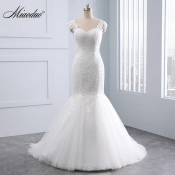 Бяла сватбена рокля Miaoduo 2022, скъпа лейси апликация, илюзия на гърба, Русалка, vestido de noiva, сватбени рокли, реални снимки