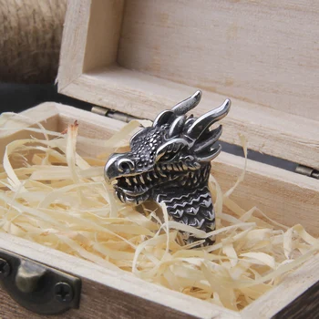 Вегвизир от неръждаема стомана, пръстени с изображение на дракон на викингите, мъжки пръстени никога не изчезват от дървена кутия минесота подарък на човек