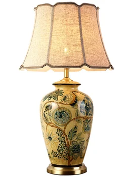 Вилата е Много Голяма Настолна лампа на Американската всекидневна диван масичка за кафе лампа Украса на фоайето Нови китайски ретро керамични лампи