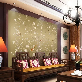 голям стенопис wellyu по поръчка, стилна декорация за дома, новият китайски HD, ръчно рисувани, дръжка, цвете и птица, китайски стил