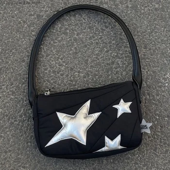 Дамска чанта в стил пънк Y2k, градинска реколта черна чанта през рамо, мини чанта със звездна интериор, корейската модерна чанта-тоут 2023, Универсални готически чанти