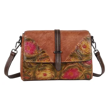 Дамска чанта-месинджър от естествена кожа, с едно рамо, ретро каишка, дизайнерски и луксозен женски портфейл от естествена телешка кожа, чанта през рамо