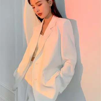 Дамски блейзери, пролет-есен 2023, корейски Офис женски елегантен бял яке в стил Жокера, основно работно облекло, свободно однотонное палтото, жена