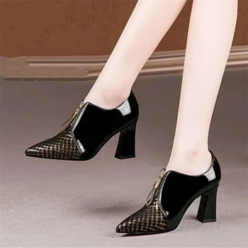 Дамски класически есенни обувки с черен модел и цип отпред, сладки сиви удобни и стилни обувки Botas Mujer E434