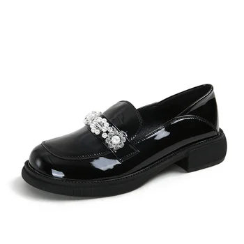 Дамски Лоферы; Модни обувки с перлата цвете За груб ток; Удобни дамски обувки на платформа; Дамски обувки; Zapatos De Mujer