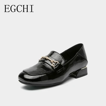Дамски модни лоферы Egchi, качествени обувки от мека кожа без шнур, удобни, елегантни дамски обувки с квадратни пръсти