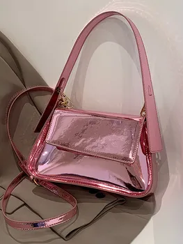 Дамски чанти JIAERDI Vintage Solid Y2k, Нова блестяща кожена однотонная чанта за подмишниците, дамски луксозна дизайнерска чанта в стил харадзюку, эстетичная