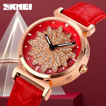 Дамски часовници Skmei Fashion Good Luck Идва с въртящ се циферблат във формата на цвете, водоустойчиви дамски кварцов часовник