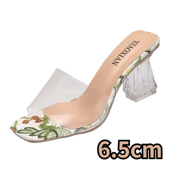 Дамски чехли 2023, нови летни дамски чехли от PVC с кристали на ток, прозрачни пикантен дамски обувки на висок ток Zapatos De Mujer