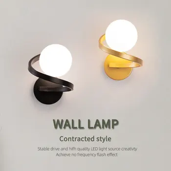 Декоративен модерен стенен лампа със стъклен абажуром за прикроватной нощни шкафчета, дизайн на лофта, железни led осветление стена, Златното огледало за дома E27