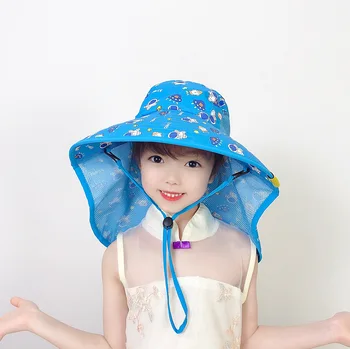 Детска солнцезащитная шапка, регулируем плажна шапка за деца, за плуване в басейна, детска солнцезащитная шапка с широка периферия и шал, лятна защитна шапка