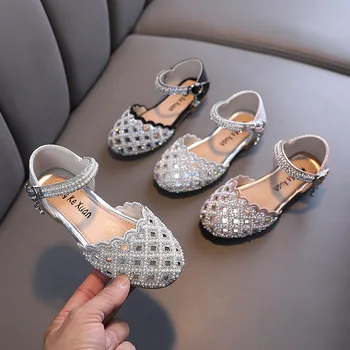 Детски кристални обувки, обувки на принцеси за момичета, сватбени сандали с кристали, детска стъклена туфелька Chaussure fille