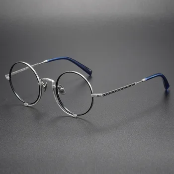 Дизайнерска марка, японски Кръгли рамки от чист титан, Мъжки слънчеви очила по рецепта, Дамски сребърни модерен класически очила