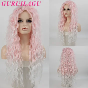 Дълга Къдрава перуки GURUILAGU за жени, тъмно-розова перука, Женски Синтетични перука, Висококачествени Естествени перуки за жени