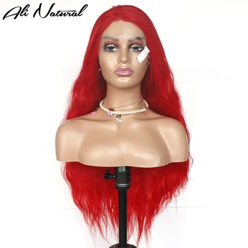 Дълги вълнообразни червени дантелени перуки отпред за жени, топлоустойчива коса от синтетични влакна, 24-инчов съраунд вълнообразни бесклеевой завързана перука