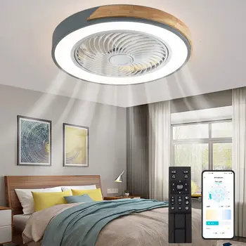 Дървен вентилатор на тавана с дистанционно управление, димиране, в 3 цвята, led минималистичен лампа за спални, хол, вентилатор, лампа