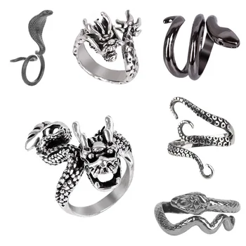 Европейското ретро-панковское пръстен във формата на змия с преувеличени дух, Модни Индивидуалност, Стереоскопичен Открывающееся регулируем пръстен, Бижута с животни