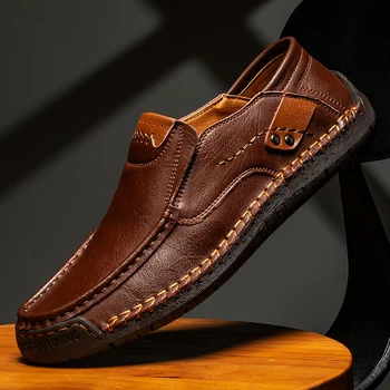 Ежедневни мъжки кожени обувки ръчна изработка, удобни пролетта мокасини с един стременем, модерни ежедневни маратонки Zapatillas De Hombres