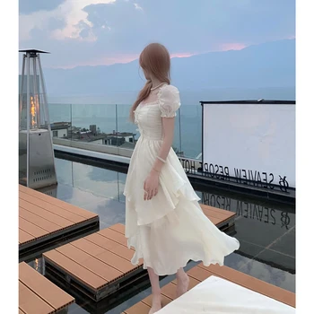 Елегантна хубава рокля, женски шифоновое рокля с къс ръкав, вечер плажна рокля midi за жени, корейски стил, Летен шик 2023