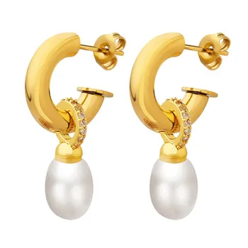 Елегантни обеци с имитация на перли в стил барок, богемные доброто масивни обеци-халки златен цвят, за жени и момичета