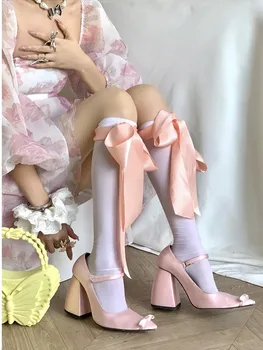 Елегантни френски обувки-лодка Mary Jane в ретро стил, мода 2023 година, фини обувки с кристали и носа с остри пръсти, женски сладки розови обувки на много високи токчета