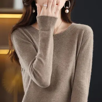 Есен-зима, нов вязаный пуловер, женски топъл пуловер с кръгло деколте, ежедневни възли върхове, кашмир женски пуловер, женски W15