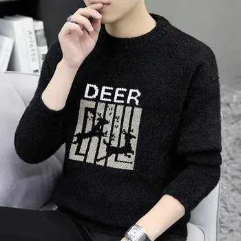 Есенно-зимния пуловер, мъжки утолщающий тенденция, индивидуален пуловер с кръгло деколте, корейската версия, свободна студентски вязаная облекло
