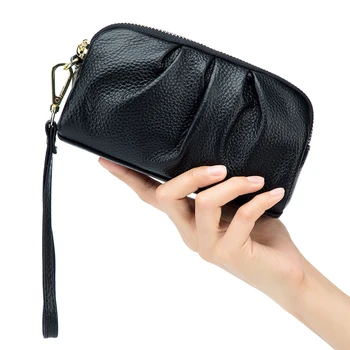 Жена дълъг портфейл от естествена кожа, 3-слойный чантата си джоб, чанта-клатч, портфейли голям капацитет, чанта за телефон, портмоне за пари