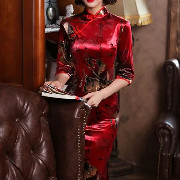 Жена традиционните китайски рокля с флорални принтом, елегантен къс ръкав, Чонсам, яка-часова, монтиране 2022, Нови модни рокли Ципао