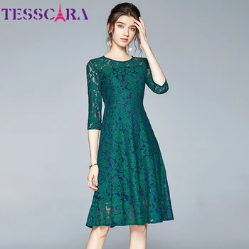 Жената есен елегантно бельо рокля TESSCARA, празнична висококачествено офис коктейл рокля за парти, женски винтажное дизайнерско рокля трапецовидна форма