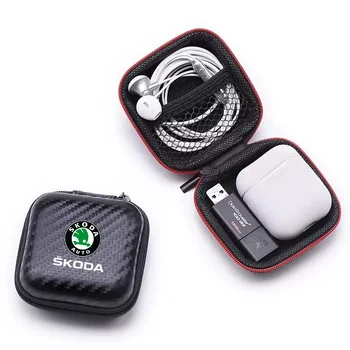 ЗА Skoda Octavia VRS Чанта за съхранение на слушалките от Въглеродни влакна, Защитен USB-кабел, Органайзер, Преносима кутия за слушалки