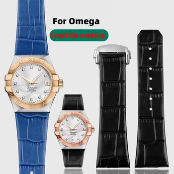 За часовници Omega Constellation от волска кожа, каишка от естествена кожа, мъжки сгъваема обтегач, каишка за часовник, 23 мм, с отвор 10 мм, червено-кафяви гривна