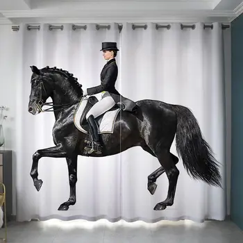 Завеса с принтом във формата на кон, затемняющая завеса, която се ползва за хол, детски стаи, спални, мека завеса, удебелена Curta