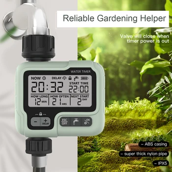 Захранва от 2 батерии тип АА Автоматичен таймер за поливане Контролер за напояване на градината, Открит с LCD дисплей Водоустойчив програмист