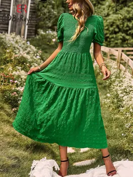 Зелена Лятна рокля за жените 2023, Елегантна Тънка Дълга Рокля Однотонного Силует С Кръгло деколте, Празнични Дебнещ Макси-рокли за Жени за рожден Ден