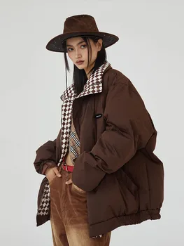 Зимна naka памучен яке 2022 г., женски свободно палто с цип с кожена подплата, женски обикновена сгъстено топли паркове-якета, жилетки, Черен, Бял