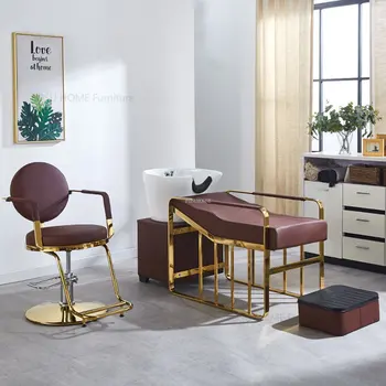Златни фризьорски столове от неръждаема стомана, ретро Мебели за интериора, Лесно луксозно кресло за салон за красота, Модерен Домашен подвижен стол с въртяща се облегалка