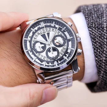 Известен луксозен основен марка Geneva Модерен класически кварцови часовници с хронограф, сребро, неръждаема стомана, бизнес ръчни часовници с автоматично дата