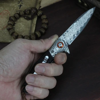 Изискан подарък нож с дръжка от жълто сандалово дърво, дамасский сгъваем нож, висока твърдост, носещи, походный тактически нож