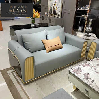 Индивидуална италианска лукс, дизайнерски кожен диван в постмодерния стил, хол на вилата, голямо семейство, всички мебели за стая, от висок клас