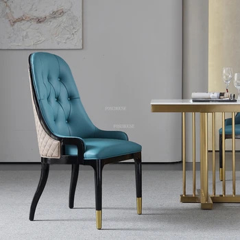 Италиански столове за дневна от масивно дърво, модерна лека луксозно обзавеждане за дома, маса за хранене, стол с облегалка от скандинавски на кожата, офис стол