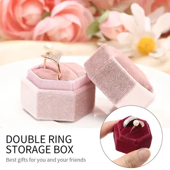 Кадифе Ковчег за бижута във формата на шестоъгълник, Кутия за съхранение на двойна пръстени, Дамски подарък обеци, опаковка, кутия за показване на Годежни пръстени