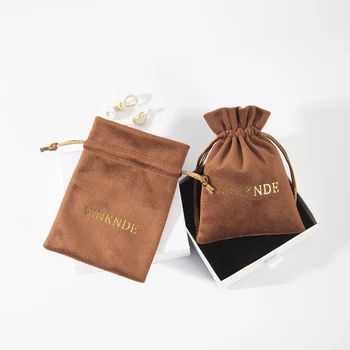 Кадифе чанта от съвсем малък за бижута 7x9 cm, розово-бежово Подарък за Опаковане на пакети с логото на поръчка, за украса за сватбени партита, Чанта за съхранение на миглите