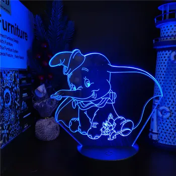 Карикатура Дисни 3D Визуален Светлина LED нощна светлина С Фигура Дъмбо За Деца, Интериор Детска Спалня, Нощно, което променя Цвета си, Настолна Лампа, Подарък