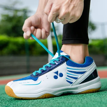 Класически мъжки маратонки за бадминтон, тенис обувки с мека подметка, дамски бяло-синя професионални спортни обувки за дейности на открито, мъжки обувки за бадминтон
