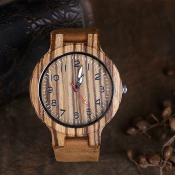 Кожена каишка, креативни, семпли модни часовници от дърво, Големи мъжки часовници, луксозни дървени кварцови часовници за мъже