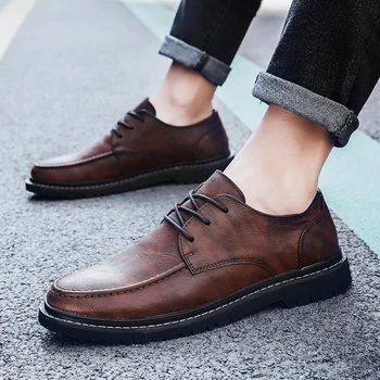 Кожени мъжки обувки, удобни oxfords дантела, модни ежедневни обувки, мъжки брандираната официалната удобна ръчно изработени обувки на равна подметка, бизнес мъжки обувки