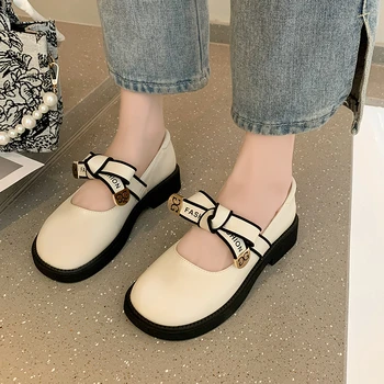 Кожени обувки на платформа и висок ток, дамски студентски обувки в японски стил с каишка на щиколотке и кръг пръсти, сладки обувки в стил Лолита за момичета, Мери Джейн