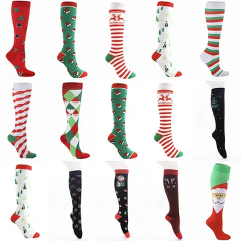 Коледни компресия 1 чифт чорапи за колоездене на открито, за джогинг, бързо съхнещи дишащи спортни чорапи за възрастни, женски, мъжки