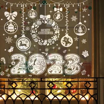 Коледни стикери по прозорците на къщата, Коледни стикери за стена, стикери за стените на детската стая, Забавни Коледни декорации, Натальные